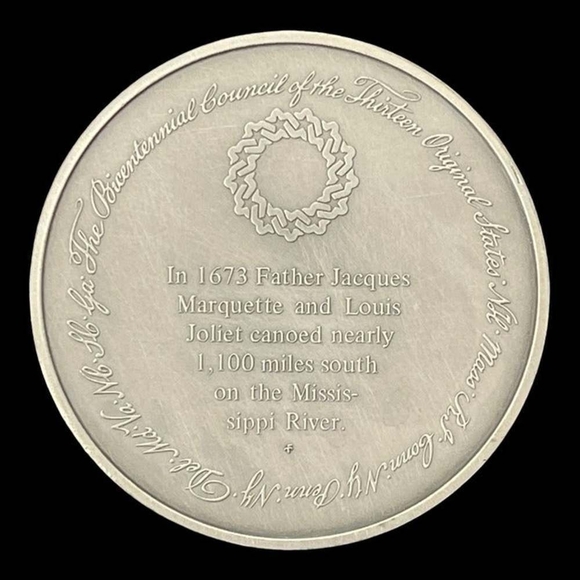 Vintage Medal History of Colonial America Pewter Coin Canoeing Mississippi River - Picture 2 of 3